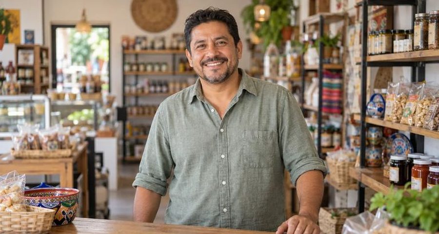 Emprendedor sonriendo en su tienda, imagen ilustrativa